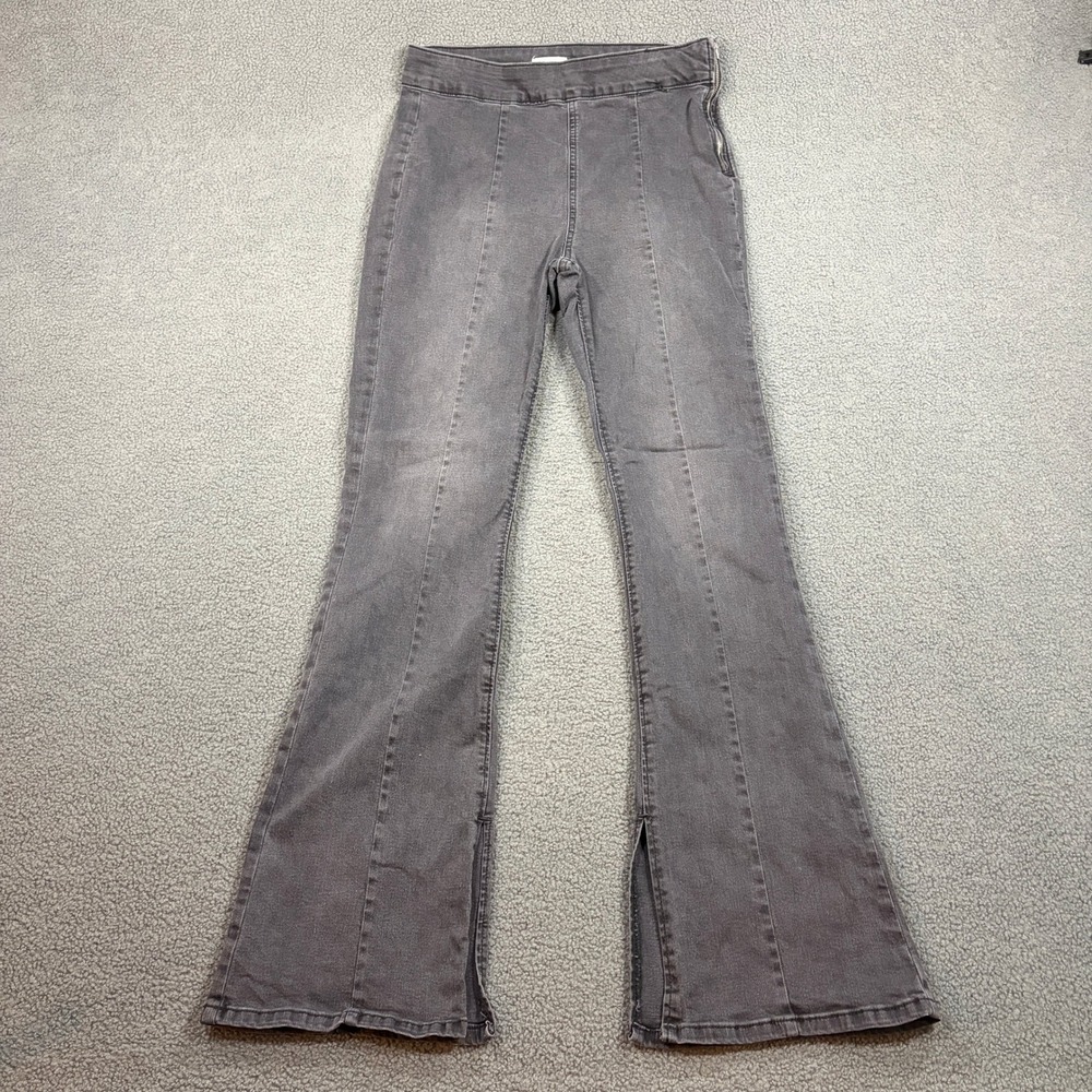 Forever 21 Jeans Womens 31 Gray Premium Flare Split Hem Side Zip High Rise 8554